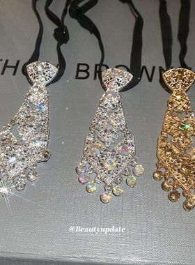 欧美跨境镶钻领带流苏项链创意