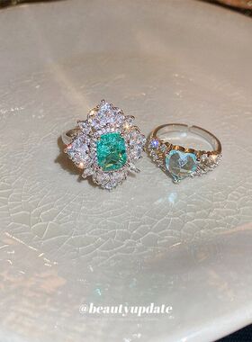 时尚轻奢个性优雅高级感戒指开口批发食指戒双层爱心锆石重工配饰