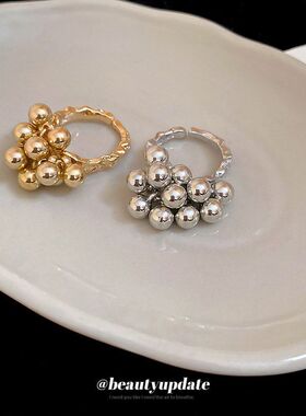 不规则褶皱圆球开口戒指欧美ins