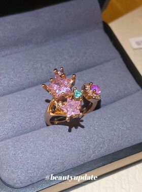 韩系锆石星星开口戒指甜美小众气质优雅百搭食指戒轻奢高级感指环