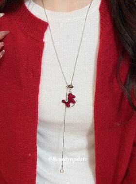 植绒珍珠小马吊坠项链女秋冬百搭