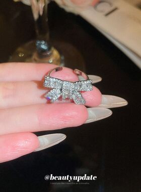 气质高级感冷淡戒指小众轻奢开口时尚镂空风手饰戒蝴蝶结锆石食指