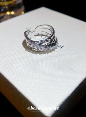 戒指开口交叉三层气质高级感锆石戒轻奢跨境食指欧美指环百搭时尚