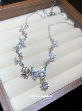 韩系ins锆石蝴蝶吊坠项链精致链