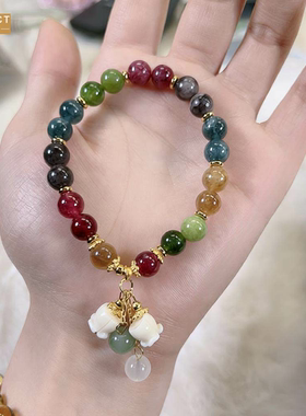 XKDDCT石彩色手链女小众铃兰花吊