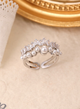 XKDDCT法式温柔锆石珍珠开口戒指