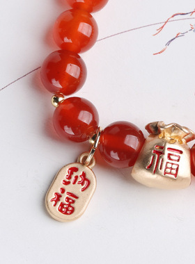 XKDDCT天然红玛瑙手链钱袋手串手