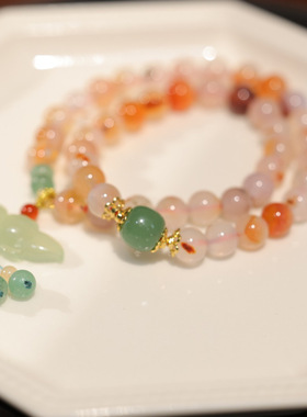 XKDDCT天然8MM红飘花手链女岫玉