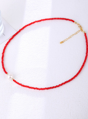 XKDDCT新款红色珍珠轻奢锁骨链