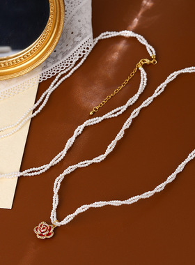 XKDDCT叠戴珍珠项链不色秋冬女百