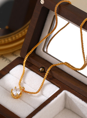 XKDDCT真金电镀皇冠锆石个性项链