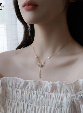 XKDDCT新款2025珍珠流苏蝴蝶项链