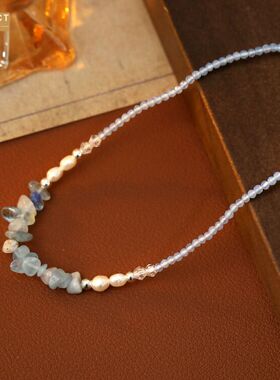 XKDDCT国潮新中式蓝色石珍珠项链