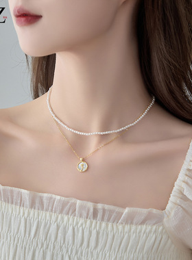 XKDDCT双层叠戴仿珍珠项链玫瑰花