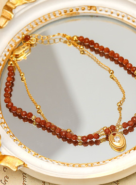 XKDDCT中古风天然红色金沙石手链