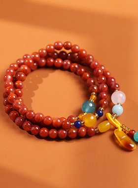 XKDDCT新款天然三圈南红手链吊蜜