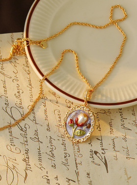 XKDDCT油画风轻奢高级感花朵项链