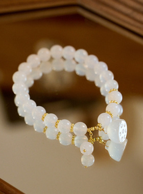XKDDCT天然8MM白玛瑙手链女白茶