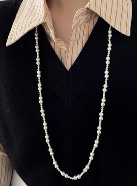 XKDDCT仿珍珠项链法式毛衣链长款