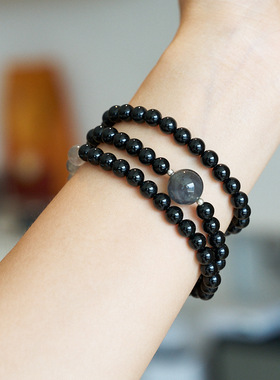 XKDDCT新款天然黑玛瑙灰月光手串