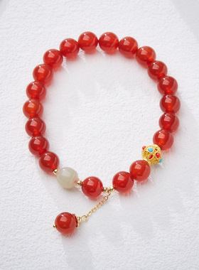 XKDDCT天然红玛瑙手链女和田玉路