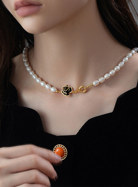 XKDDCT轻奢滴釉山茶花天然珍珠项