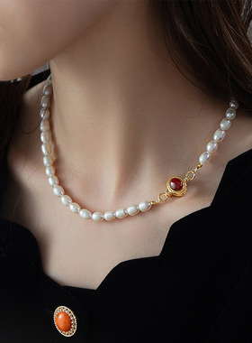 XKDDCT天然珍珠虎眼石吊坠项链新