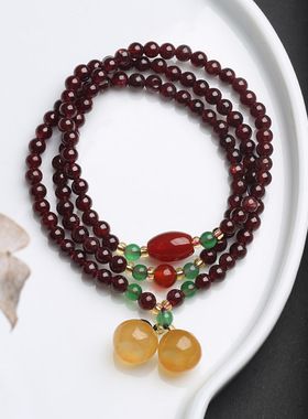 XKDDCT天然三圈石榴石手链双葫芦