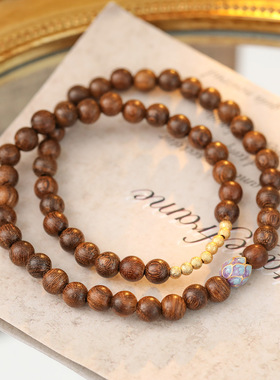 XKDDCT新款天然奇楠双圈碎金手串