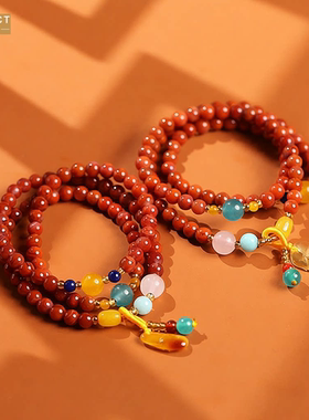 XKDDCT新款三圈满肉南红手链串珠