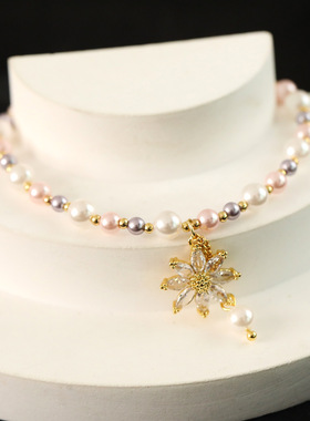 XKDDCT法式简约雪花锆石珍珠手链