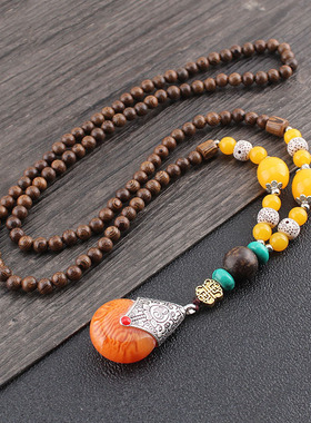 XKDDCT民族风复古鸡翅木毛衣链长