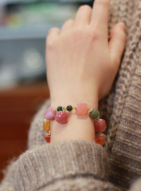 XKDDCT天然盐源玛瑙方块手链吊桃