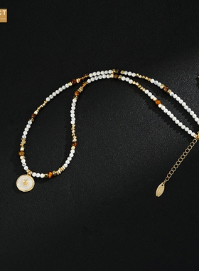 XKDDCT复古六芒星贝壳彩色石项链