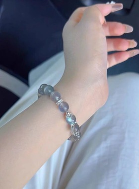 XKDDCT天然灰月光石手镯女拉长石