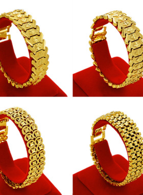 17MM沙金首饰24K保色金男金手链黄铜镀真金手表扣镀金手表链