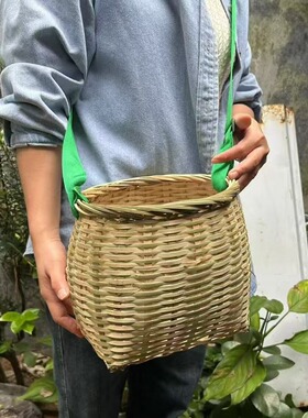 竹编鱼篓茶篓儿童竹背篓头层精编