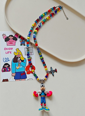 JMH小吴同学 原创中古迪士尼高飞施华洛珍珠彩色高级卡通水晶项链