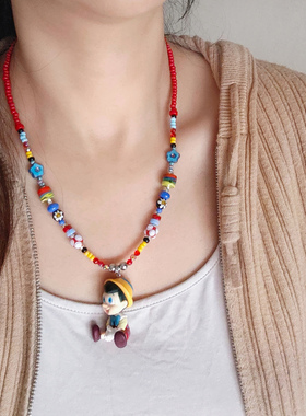 JMH小吴同学 原创小众迪士尼匹诺曹多巴胺可爱项链彩色毛衣链配饰