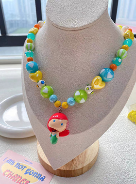 JMH小吴同学 白雪公主美人鱼彩色串珠锁骨链多巴胺甜美可爱项链女