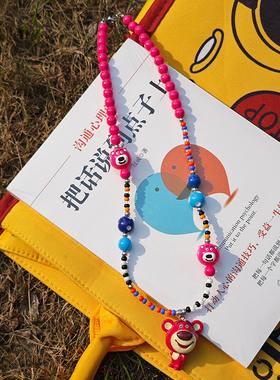 JMH小吴同学 原创卡通可爱草莓熊多巴胺串珠小众童趣项链韩系配饰