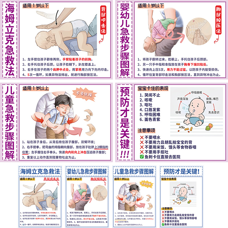 海姆立克急救法挂图婴儿呛奶家用一岁以上儿童成人冰箱贴海报贴纸-图3