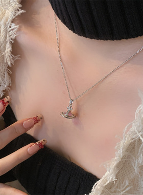 高版本！土星透明项链女款2025新款银色锁骨链闪钻西太后吊坠颈链