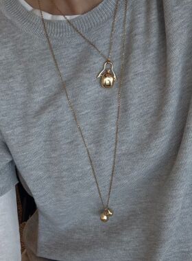 韩国博主同款ins设计感简约厚银电镀百搭水瓶设计感、钛钢链长款