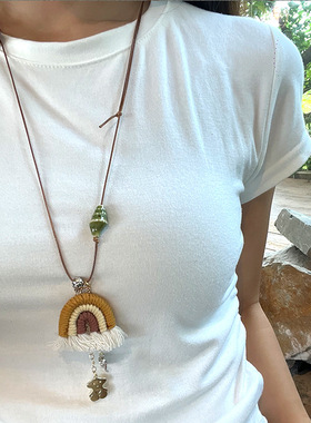 乌托邦系列金属海螺流苏长款小众设计黑猪珍珠毛衣链百搭双层项链