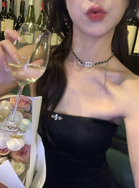 合金水钻锁骨链女字母小香风