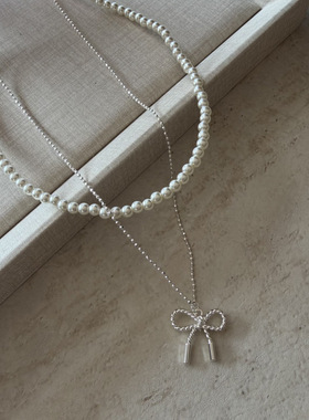 轻奢甜美双层镶钻蝴蝶结珍珠项链女小众少女高级感锁骨链颈链配饰