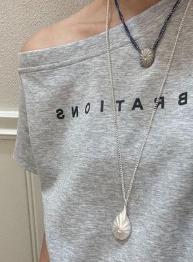 褶皱贝壳编绳项链海螺小众设计师手工编绳复古锁骨链简约吊坠饰品