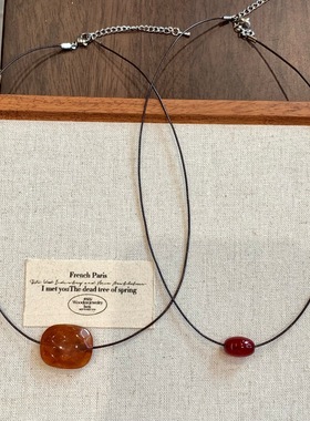 欧阳娜娜同款酒红路路通项链复古文艺小众秋冬极简风锁骨链颈链女