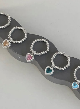 女合金韩系爱心宝石戒指